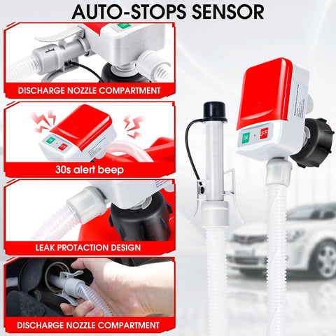 Gas Transfer Pump With Auto Stop Sensor And 30 Second Beep, 3.2 GPM Quick Fuel Transfer, Overfill Protection, close-up features