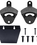 Rock Solid Black Cast Iron Wall Mounted Bottle Opener With Cap Catcher Tray For Beer And Soda Badass Metal Bar Accessory parts layout with screws.