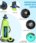 Detailed view of One Point Nine Liter Mini Scuba Tank With DOT Certified Pony Bottle Portable Grab And Go Underwater Breathing Kit