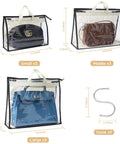 12 Pack Clear Handbag Storage Bags With Zipper And Handles See Through Purse Organizer For Closet Or Hanging Use Non Woven Fabric With Transparent PVC Cover Waterproof And Rip Resistant Grey displayed with various handbag sizes and S-hooks