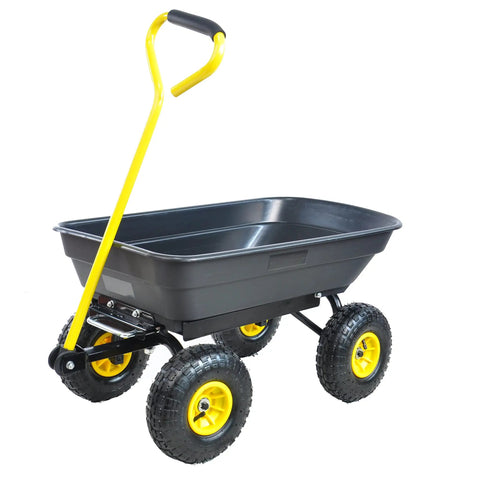 Beast Of A Heavy Duty Garden Cart Dump Truck With Air Wheels, 50 Liter Plastic Bucket, 300 Pound Load Capacity, Tipping Dump Function