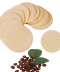 Round 56mm disposable coffee filter papers 200 pack for moka pots and drip makers unbleached natural paper with coffee beans