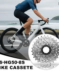 Cyclist riding bike with inset of Beefy 8 Speed Bike Cassette 11 To 28 Tooth Range For Mountain Folding And Commuter Bikes
