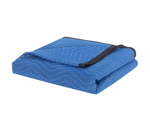 Ultra Large 80 By 72 Inch Moving Blankets 12 Pack Beefy Heavy Duty Furniture Pads folded blue quilted cotton with black trim