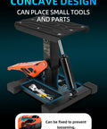 Heavy Duty Dirt Bike Stand With Tool Trays, 660 Lb Capacity, hydraulic lift, adjustable height, concave design, tools visible