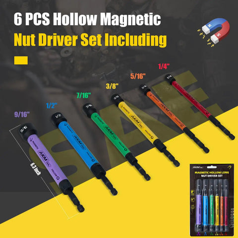 Magnetic Nut Driver Set 41 Piece With Quick Change Hex Shank One Quarter Inch SAE And Metric showing 6 colorful bits