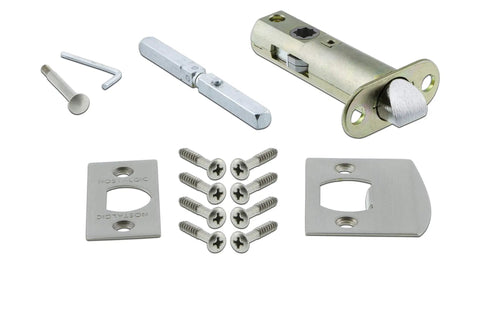 Components of New York Plate With Keyhole And Waldorf Crystal Privacy Knob Set, Vintage Style Door Hardware, Satin Nickel Finish