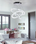 Modern LED Crystal Ring Chandelier Pendant Light With Three Rings, Adjustable Hanging Height 12 To 48 Inches in living room