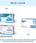 Medguy blue powder-free nitrile exam gloves, 4.5 mil, 100 gloves, size M, new and old packaging shown