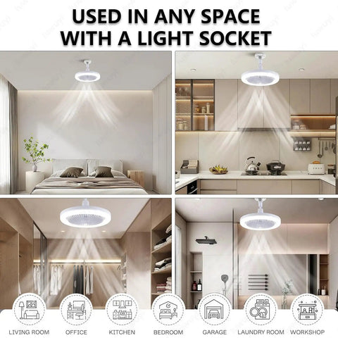 Ceiling Fan With Light And Remote, 2800 Lumens LED Light Bulb Fan, Screw In E26/E27 Small Ceiling Fan With Light installed in various rooms.