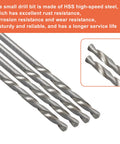 Close-up of Mini Drill Bit Set 0.3mm To 1.6mm, HSS micro twist drill bits showcasing material and design details.