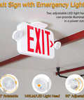 Smooth Running Exit Sign And Emergency Light Featuring Rock Solid Battery Backup Lasts Ninety Minutes Through Power Drops Dual Adjustable Led Heads Handle Any Room Or Shop Universal Wire In Two Pack Built Tough with two LED heads