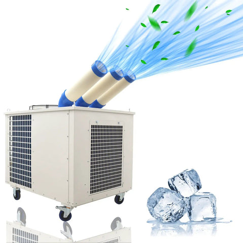 Built Like A Tank Heavy Duty Portable Industrial Air Conditioner 28900 Btu 3150 Watt Commercial Spot Cooler with three air ducts.