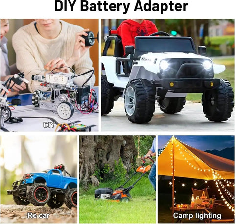 Yellow Battery Adapter For Easy Power Swaps, Plug And Play Universal Compatibility, 1 Pack, shown in various DIY setups