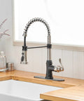 Dual Finish Kitchen Faucet In Black And Brushed Nickel With Pull Down Sprayer And Three Spray Modes Single Handle High Arc Commercial Style For Kitchen Sink Deck Plate Included Lead Free Solid Brass
