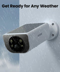 Side view of a weatherproof Solar Powered Outdoor Security Camera With 2K Video, No Wires, AI Motion Detection And Siren, mounted on a wall