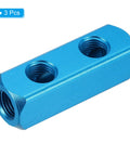 Two Way Five Port Aluminum Air Manifold Inline Block Splitter Kit With G1/4 Inch Threads Blue 3 Pack Pneumatic Hose Fittings