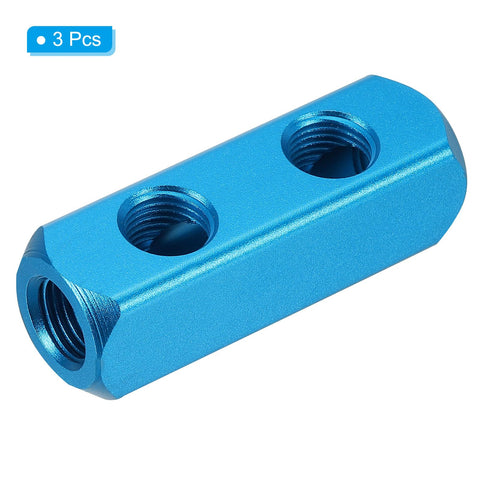 Two Way Five Port Aluminum Air Manifold Inline Block Splitter Kit With G1/4 Inch Threads Blue 3 Pack Pneumatic Hose Fittings