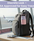 Portable Breast Milk Cooler Keeps Infant Formula And Breastmilk Icy Fresh For Up To 15 Hours With Triple Wall Vacuum Insulation in a travel bag.