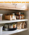 Heavy Duty 12 Inch Metal Lazy Susan Organizer With 360 Degree Spin Anti Rust Turntable on kitchen shelf holding spice jars