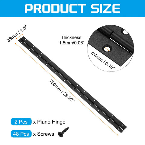 Tough As Nails 2 Pack 30 Inch Stainless Steel Piano Hinges With Mounting Screws showing dimensions and parts details.