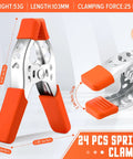 Beefy 24 Pack 4 Inch Metal Spring Clamps With 1.5 Inch Jaw Opening, orange grips for woodworking, photography, DIY projects