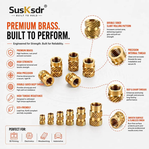 Heat Set Threaded Inserts Kit With Knurled Brass Inserts Sizes M2 And M25 And M3 And M4 And M5 And M6 For 3D Printing And DIY Projects