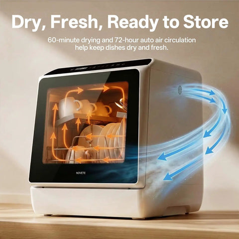 Nifty Portable Countertop Dishwasher For Tight Quarters Handles Four Place Settings On Dual Racks with drying function and airflow.