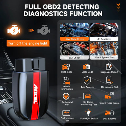 BD200 Bluetooth OBD2 Scanner With Exclusive App On iOS And Android DIY Friendly Code Reader for diagnostics displayed in car interior