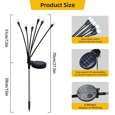 Two Pack Solar Garden Lights With 12 LED Firefly Lights, Weatherproof Outdoor Pathway And Patio Decor, Two Modes Of Swaying Glow
