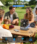7 Inch Portable Desk Fan With 10000mAh Battery USB Rechargeable LED Light Display And Timer 4 Speed Settings on picnic table
