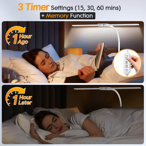LED Clamp Desk Lamp With Gooseneck, Eye Care Desk Light for bedtime reading and sleep with remote control on nightstand