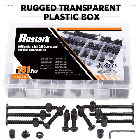 181-Piece M6 X 15-80mm Hex Socket Cap Bolts Hardware Kit For Cribs And Furniture, plastic case with assorted fasteners