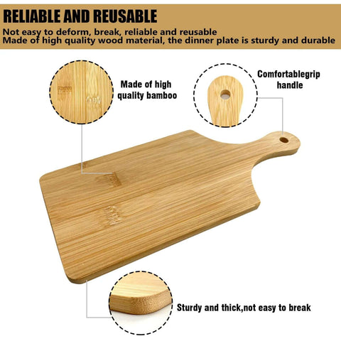 Front view of 11x5 in bamboo mini charcuterie board with handle and hanging hole