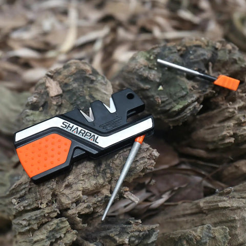Six In One Pocket Knife Sharpener And Survival Tool With Diamond Rod Sharpening, Fire Starter Ferro Rod, Whistle, And Serrated Blade Hones For Quick Repair Of Knives Outdoors Gear Gift For Campers And Survivalists