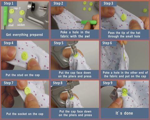 Step-by-step guide using Complete 504 Piece Plastic Snap Kit With Pliers For Sewing And DIY Crafts, T5 12mm Snaps on fabric.