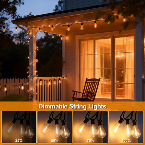 50Ft Outdoor String Lights With Remote Control, Waterproof LED Patio Lights With 19 Plus 1 S11 Bulbs, 10Ft Extension Cable lit on porch