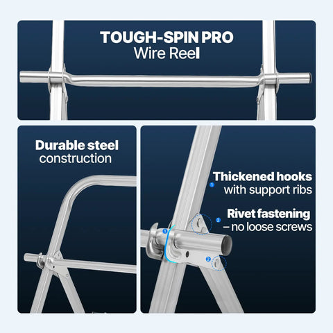 Close-up of Industrial Steel Cable Reel Holder Heavy Duty Spool Rack Dispenser with durable steel construction details.