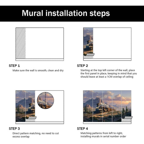 Steam Train Wall Mural Peel And Stick Vintage Locomotive Wall Art installation steps diagram