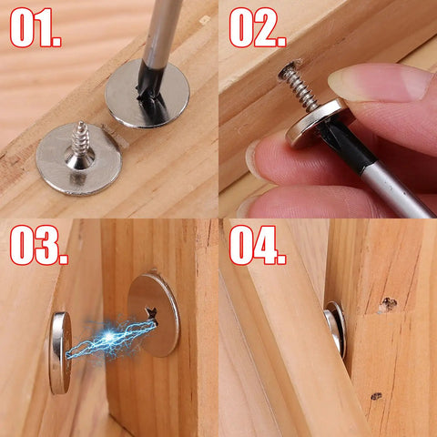 Installation guide for 2 Sets Cabinet Magnetic Snaps For Drawers And Doors, Hidden Circle Magnet Clasps With Screws, Durable Iron Housing