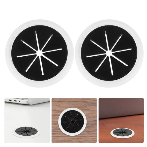 Six Piece Desk Cable Hole Cover Grommet Kit For Office Desks With Easy Threading Cord Organizer Round Cable Grommets, black white