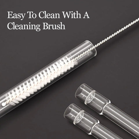 Glass Tube Stem Set Four Pcs Straight 110mm Downstems and brush for cleaning, in heat-resistant glass for lab and pipe use