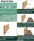 All In One 121 Piece Furniture Hardware Kit With M6 Bolts In 20 40 60 And 80 Millimeter Sizes Cam Locks Barrel Nuts Dowel Pins And Hex Key For Beds Dressers Cabinets And Drawers Grab And Go Replacement Repair Kit showing assembly steps