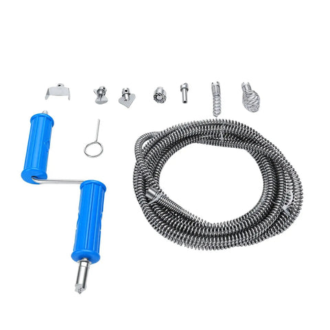 Heavy Duty Flexible Drain Snake Kit And Robust 12Mm Alloy Steel Drain Auger with flexible shaft and interchangeable tips.