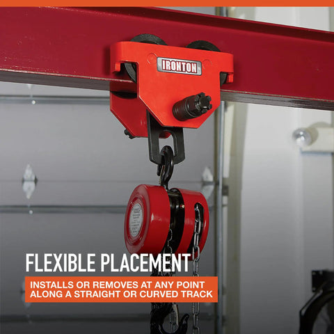 Adjustable Push Trolley For I Beam Tracks Delivers 2200 Lbs Capacity Fits 3 Inch To 8 Inch Wide I Beams On Straight Or Curved Tracks