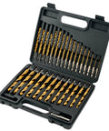 30 Piece Titanium Coated HSS Drill Bit Set For Metal Wood Plastic With Quick Change Design Pro Grade Bits in open case