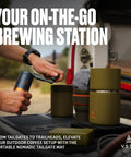 Rock Solid Silicone Tailgate Mat For Outdoor Coffee Brewing And Camper Kitchen Setup Non Slip Heat Resistant Food Grade Pour Over Station in use