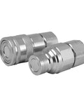 ISO 16028 hydraulic quick connect carbon steel couplings with dust caps, zinc plated for industrial use and rust resistance.