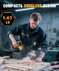 Man using Air Duster 380W Beast Power Brushless High Speed Motor 100,000 RPM Turbo Jet Fan in workshop, compact design
