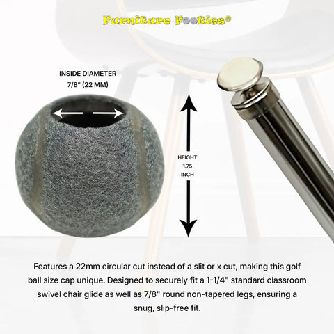 Heavy Duty Tennis Ball Chair Glides For Slick Smooth Floor Savers No Scratch Guards Easy Install Pre Cut Felt Pads Zero Hassle Furniture Foot Covers 22mm size with grey felt.